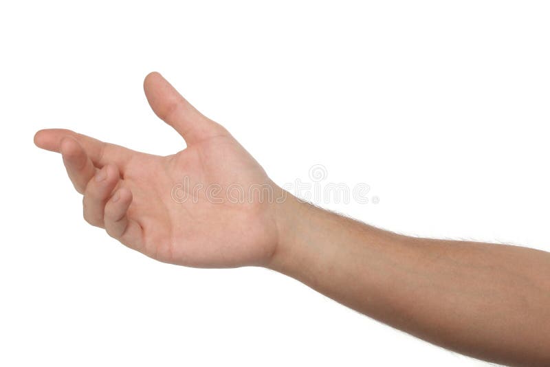 Bărbat cu mâna deschisă, izolat pe alb stock photography
