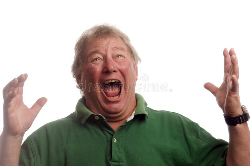 Bărbat de vârstă mijlocie, în vârstă de vârstă mijlocie, care țipă emoțional stock photo