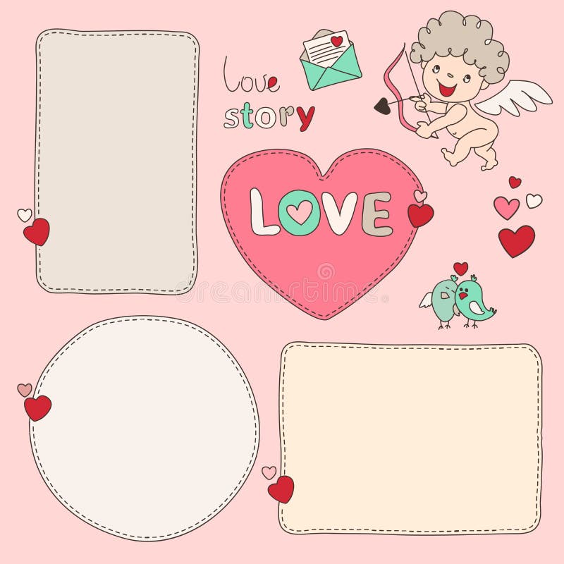Bąbla amorek i Set ręki rysujący ciskający linii pudełka Doodle styl royalty ilustracja Bąbla amorek i Set ręki rysujący ciskający linii pudełka Doodle styl royalty ilustracja