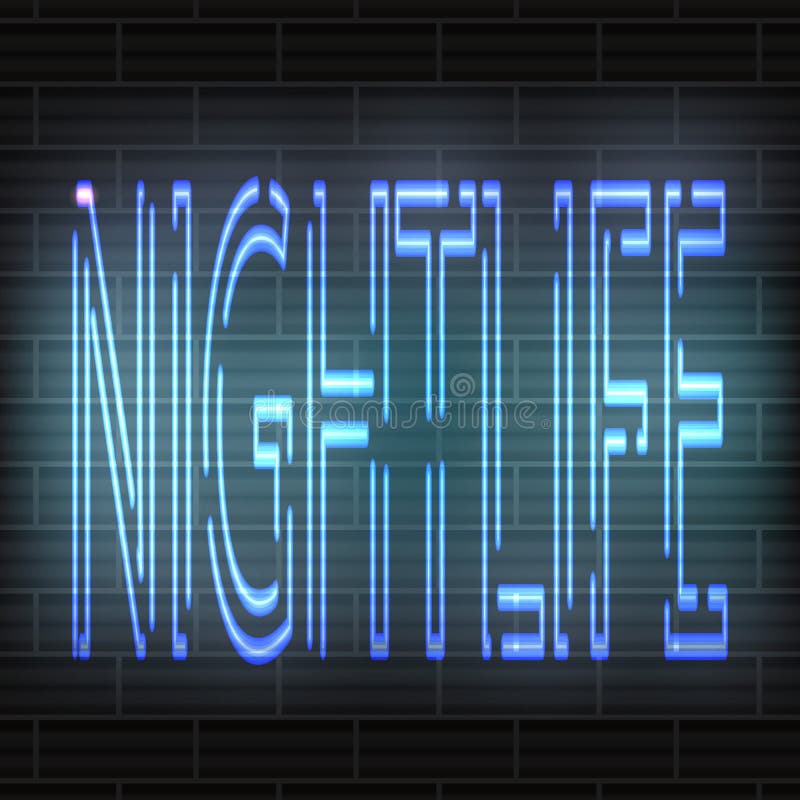 Bławi neonowi listy - życie nocne przeciw tłu ściana z cegieł twarze dekoracyjne pozyskiwania tła całują dwa wektora, ilustracja wektor Bławi neonowi listy - życie nocne przeciw tłu ściana z cegieł twarze dekoracyjne pozyskiwania tła całują dwa wektora, ilustracja wektor
