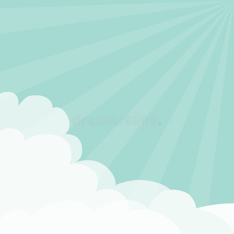 Błękitne niebo Słońce lekkich promieni wybuchu światła słonecznego Puszysta chmura w kątach obramia szablon Cloudshape Chmurna po ilustracji