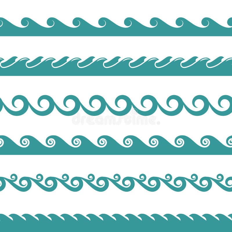 Błękitni oceanu falowego wektoru symbole odizolowywający na bielu