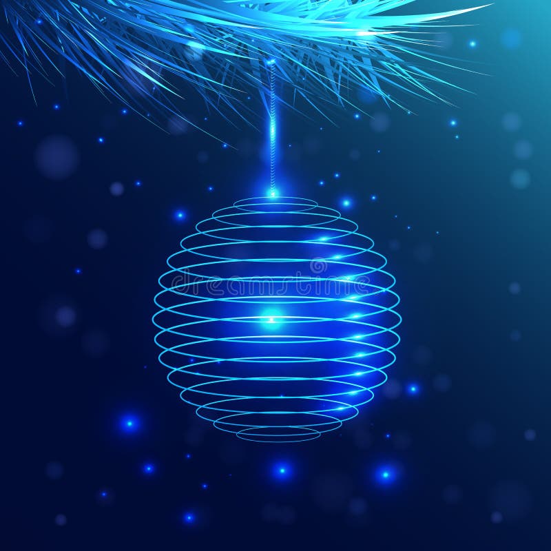 Błękitny balowy obwieszenie na gałąź puszystej Neonowy światło ilustracji Błękitny balowy obwieszenie na gałąź puszystej Neonowy światło ilustracji