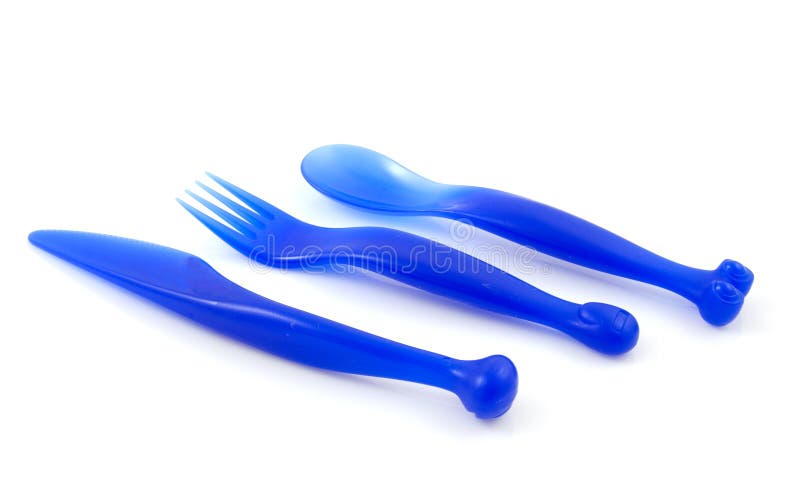 Błękitny barwiony cutlery zdjęcia stock