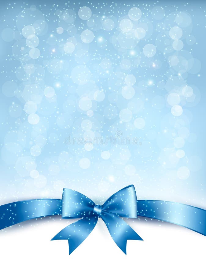 Błękitny elegancki wakacyjny tło z prezenta faborkiem i łękiem