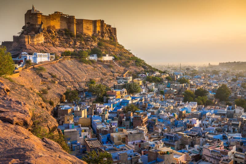 Błękitny Mehrangarh fort w Jodhpur i miasto indu zdjęcia stock Błękitny Mehrangarh fort w Jodhpur i miasto indu zdjęcia stock