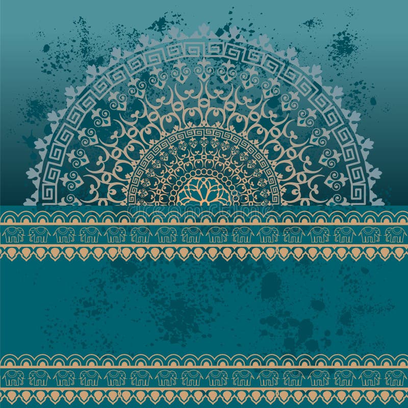 Błękitny orientalny grunge henny mandala tło ilustracji
