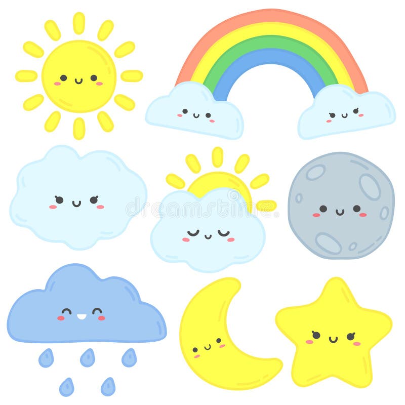 padrão perfeito com estrelas, sol kawaii, nuvens e arco-íris