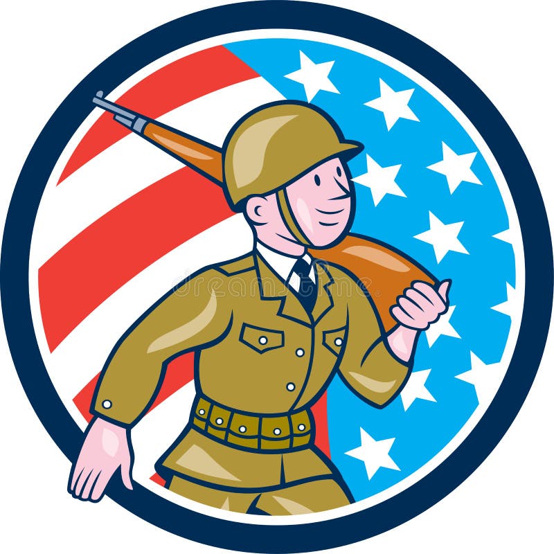 Círculo De American Marching Cartoon Del Soldado De La Segunda Guerra  Mundial Stock de ilustración - Ilustración de guerra, ilustraciones:  48846513