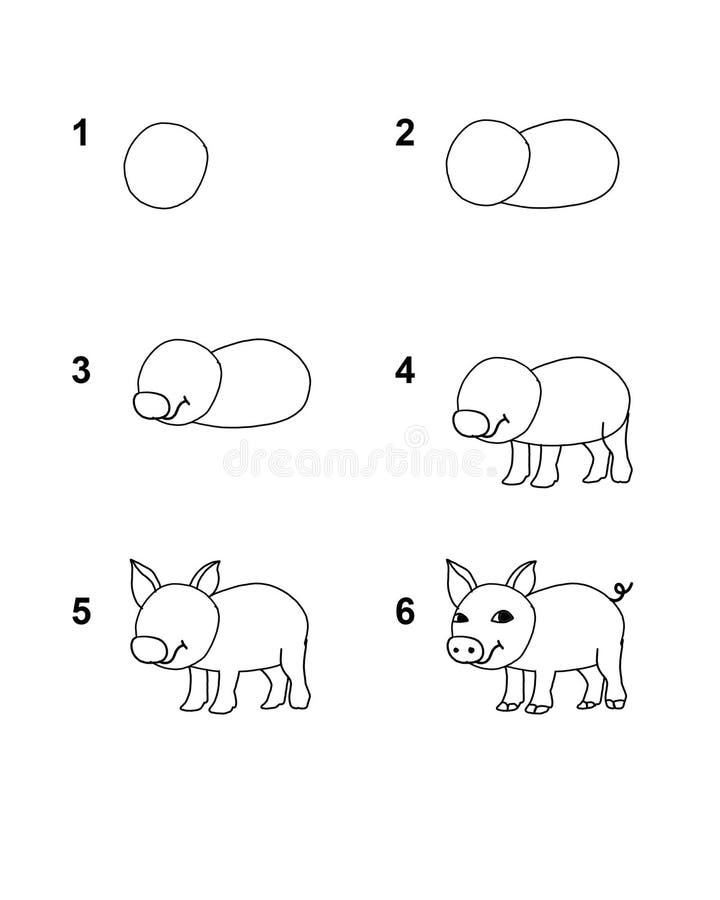 Cómo Dibujar Un Cerdo Paso a Paso Ilustración De Dibujos Animados Con Fondo  Blanco Stock de ilustración - Ilustración de drenaje, tenencia: 181547388