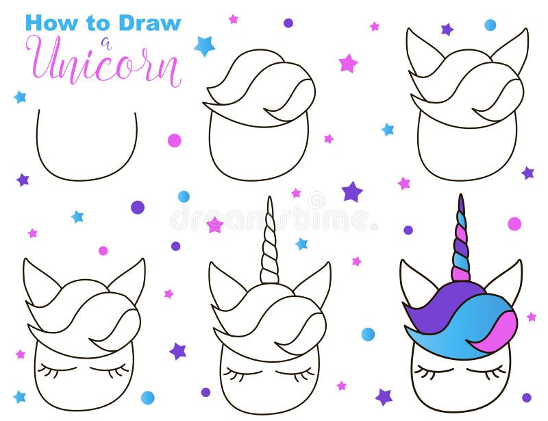 Cómo Dibujar Unicornio Lindo Pasos Fáciles Para La Actividad De Los Niños  Criatura De Kawaii Con Los Ojos Y Borrachines Ilustración del Vector -  Ilustración de paso, divertido: 136882761