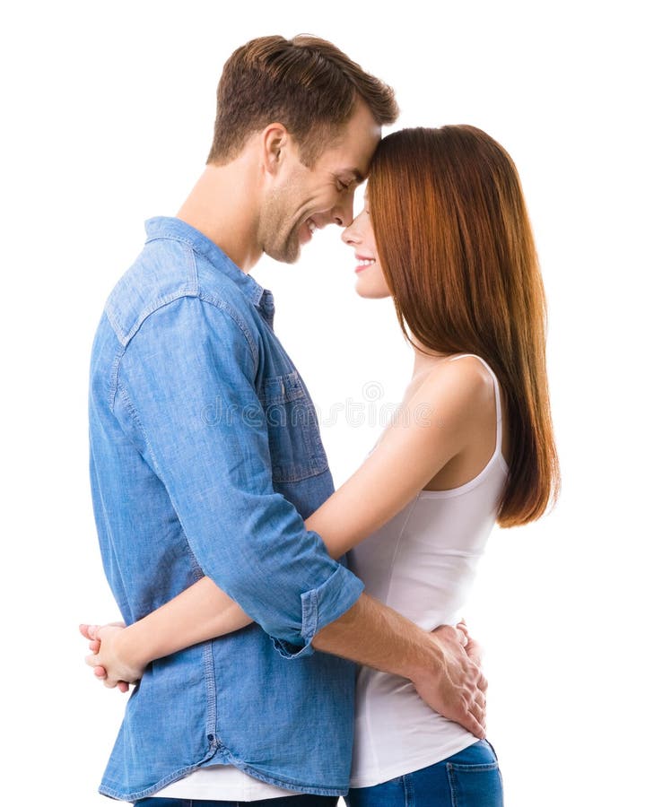 Cote De Profil Des Couples Heureux De Sourire Amoureux Isole Image Stock Image Du Fille Embrassement