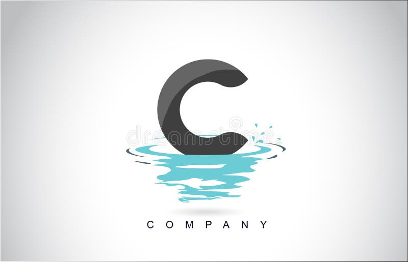 C-bokstav Logo Design med reflexion för droppar för vattenfärgstänkkrusningar