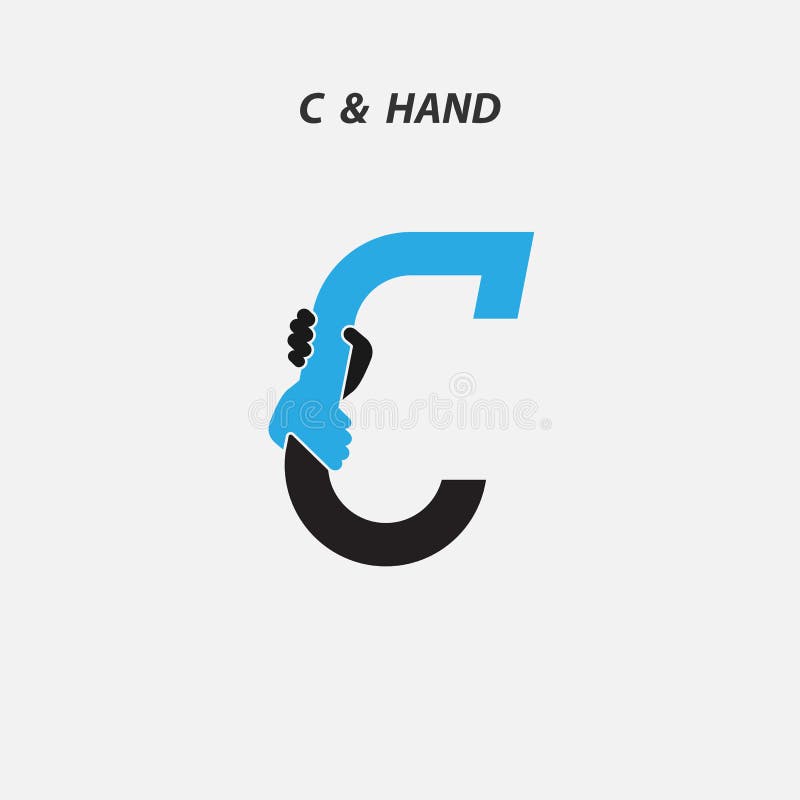 C - Letter abstract icon & hands logo design vector template. royalty free illustration
