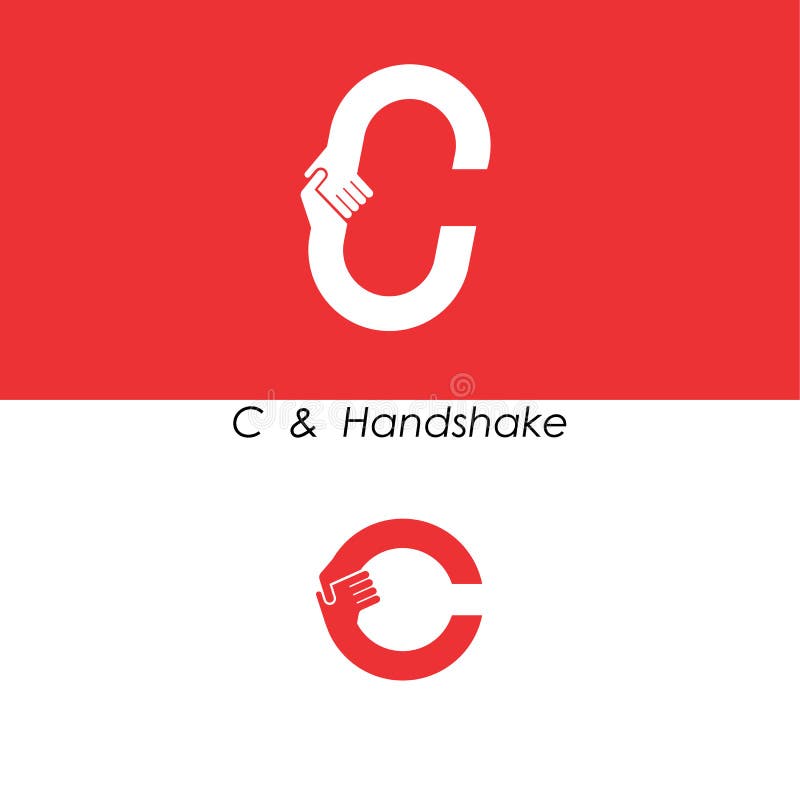 C - Letter abstract icon & hands logo design vector template. Teamwork and Partnership concept. Business offer and Deal symbol. royalty free illustration