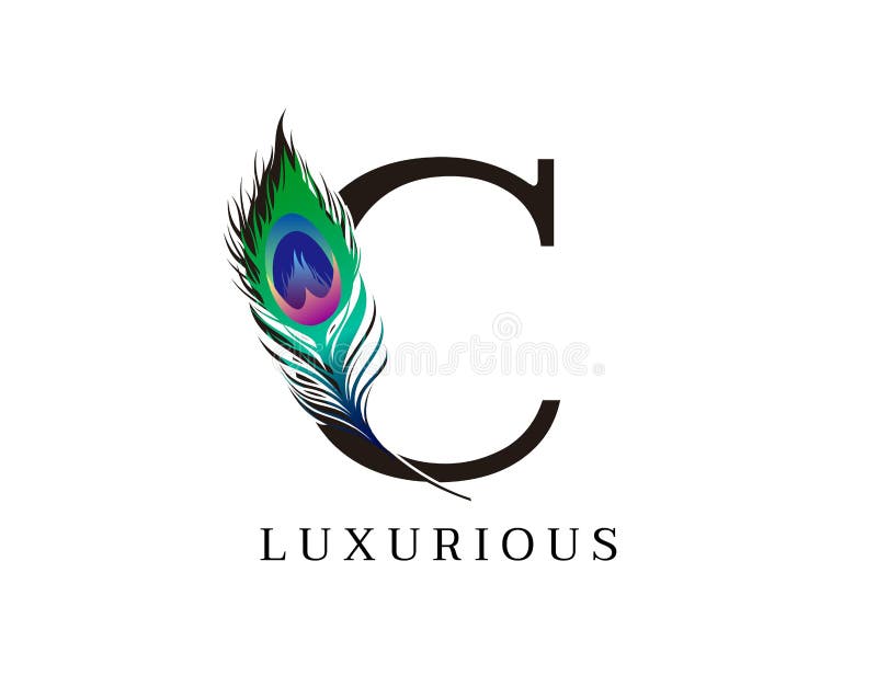 C Letter Decorated With Exotic Peacock Feather stock illustration