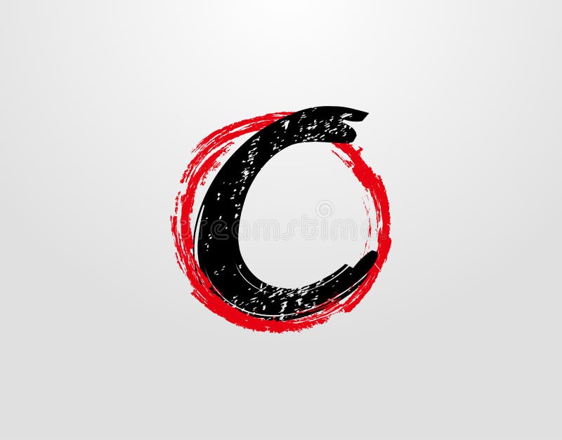 C Letter Logo with Red Circle Grunge Splatter Element. Retro C Logo
