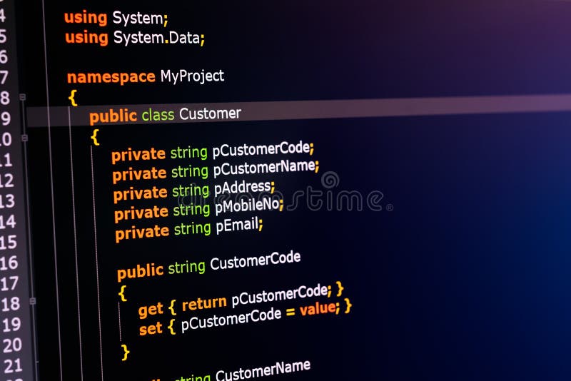 C Sharp Programming Language Source Code Example on Monitor. Stock ...