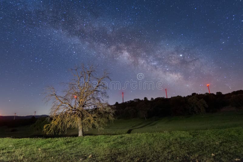 C?u noturno disparado sobre o campo colhido Gal?xia da Via L?tea fotos de stock C?u noturno disparado sobre o campo colhido Gal?xia da Via L?tea fotos de stock