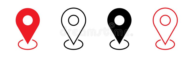 Location icon set map pointer pin sign symbol red black outline destination icon place address navigation locator sign vector illustration
