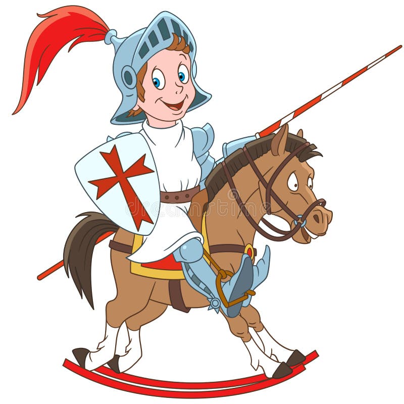 Caballero medieval de la historieta que monta un caballo ilustración del vector Caballero medieval de la historieta que monta un caballo ilustración del vector
