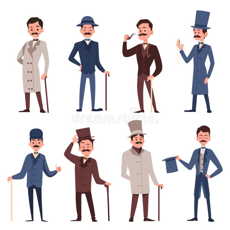Caballeros Victorianos Ponen Dibujos Animados Para Hombres Con Ropa Vintage  De Inglés Ilustración del Vector - Ilustración de caballero, gente:  198798031