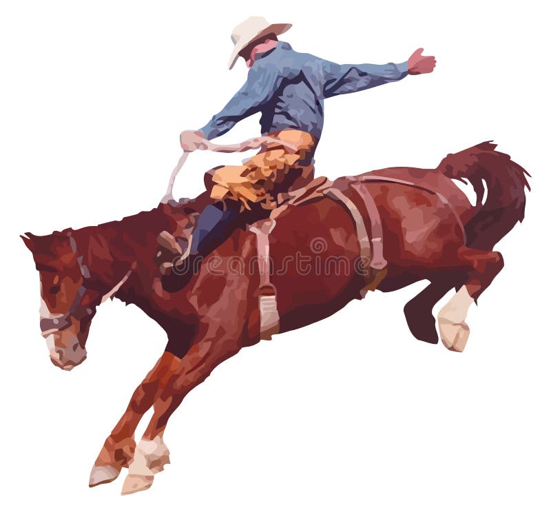 Caballo de montar a caballo del vaquero en el rodeo. stock de ilustración Caballo de montar a caballo del vaquero en el rodeo. stock de ilustración