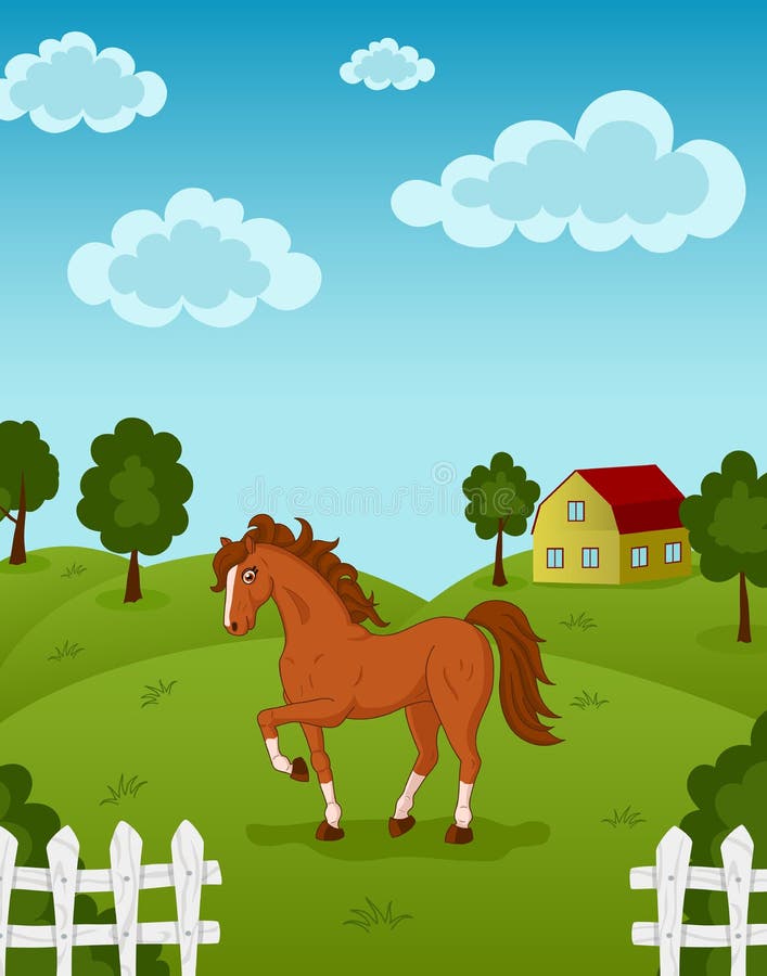 Caballo en granja ilustración del vector. Ilustración de feliz - 51879606