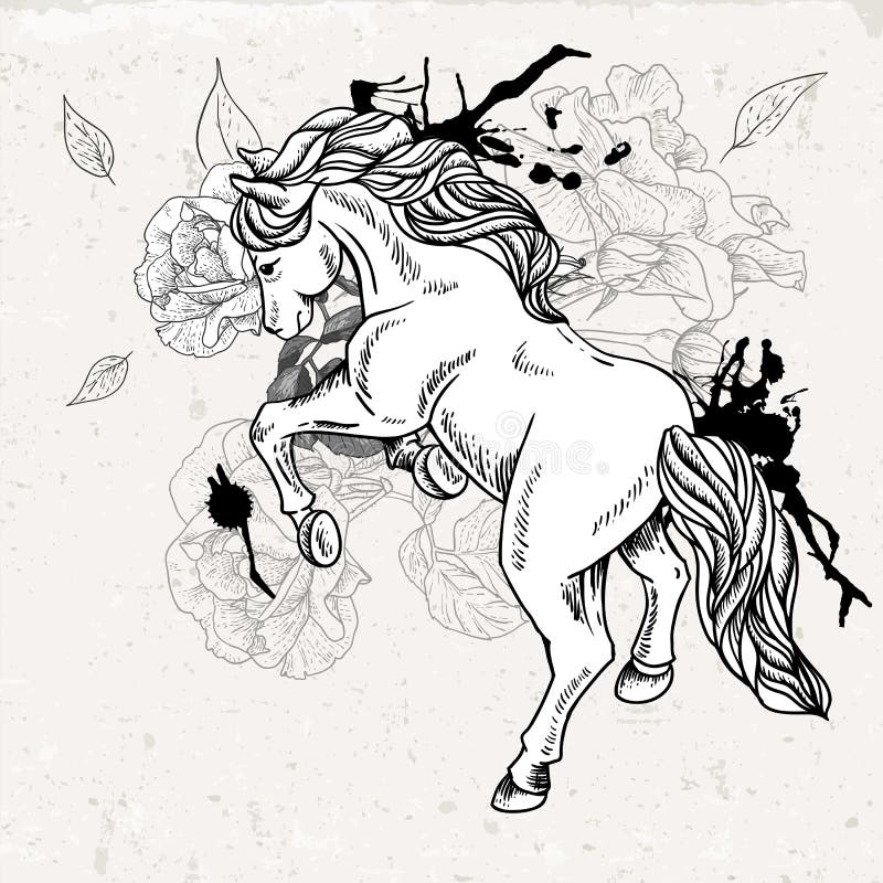 Caballo monocromático dibujado mano del bosquejo ilustración del vector Caballo monocromático dibujado mano del bosquejo ilustración del vector