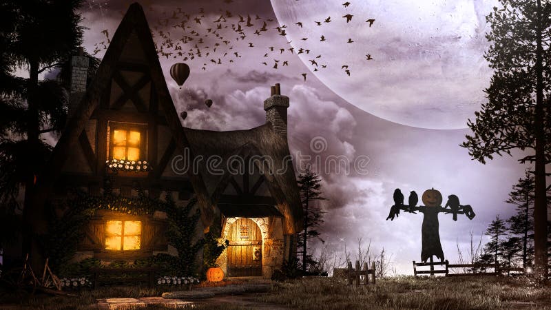 Cabana e espantalho velhos ilustração royalty free Cabana e espantalho velhos ilustração royalty free