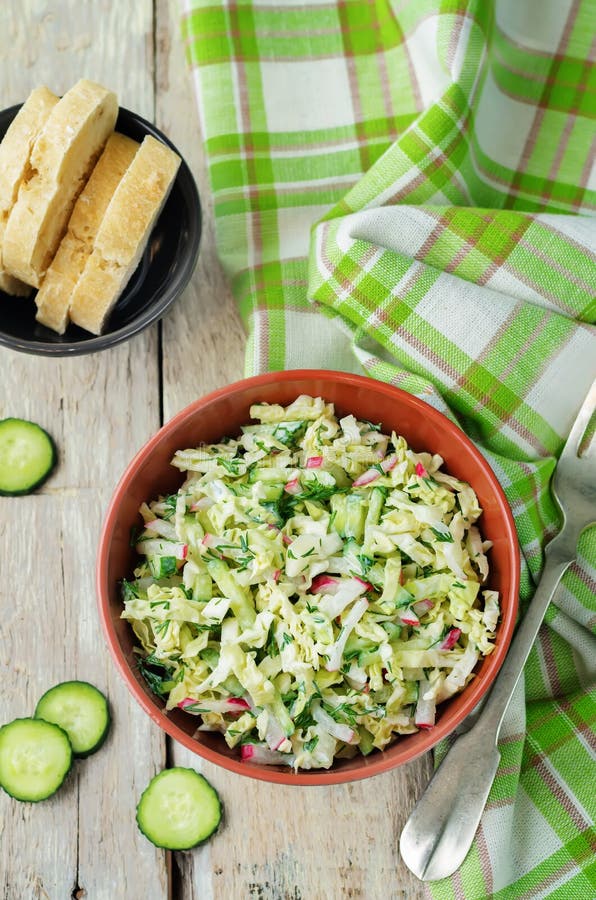 Cabbage Radish Cucumber Dill Salad with Greek Yogurt Dressing Stock