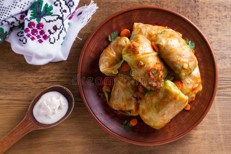 Cabbage rolls with meat, rice and vegetables. Stuffed cabbage leaves with meat. Chou farci, dolma, sarma, golubtsy or golabki. stock photography Cabbage rolls with meat, rice and vegetables. Stuffed cabbage leaves with meat. Chou farci, dolma, sarma, golubtsy or golabki. stock photography