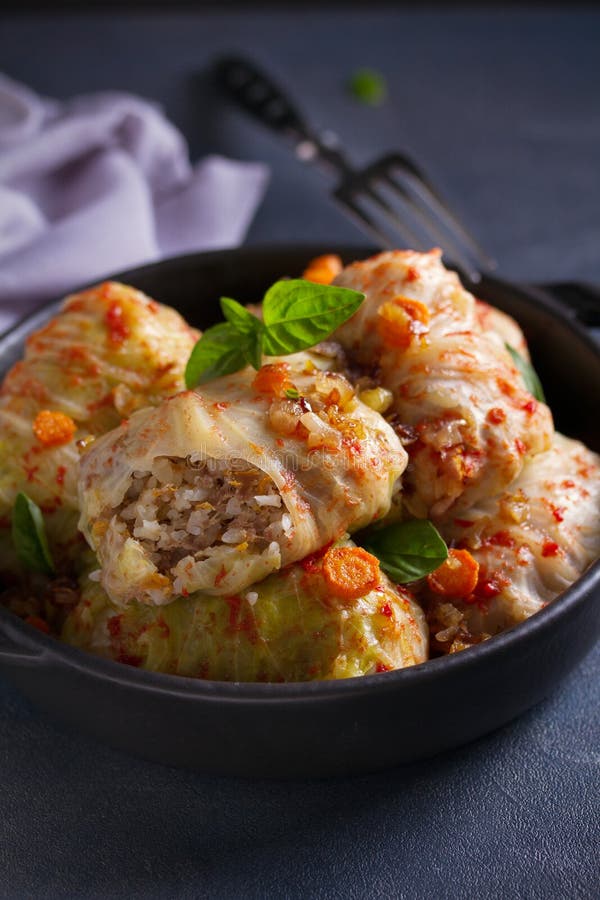 Cabbage rolls with meat, rice and vegetables. Stuffed cabbage leaves with meat. Chou farci, dolma, sarma, golubtsi or golabki. stock photography Cabbage rolls with meat, rice and vegetables. Stuffed cabbage leaves with meat. Chou farci, dolma, sarma, golubtsi or golabki. stock photography