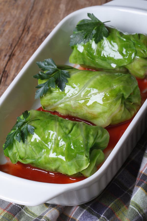 Cabbage Rolls with Meat and Sauce on a Dish Stock Image Image of