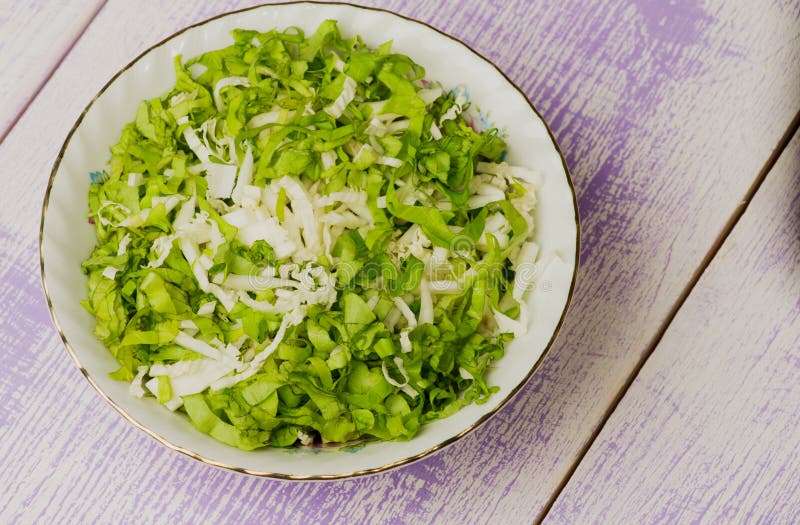 Cabbage Salad in a Plate on a Wooden Table. Stock Image Image of bowl