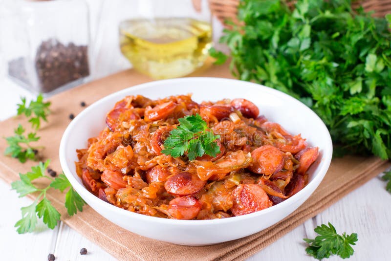 Cabbage stew with sausage stock image. Image of healthy 117130863