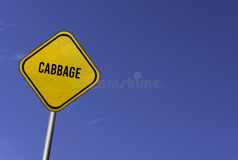 cabbage - yellow sign with blue sky background stock photos