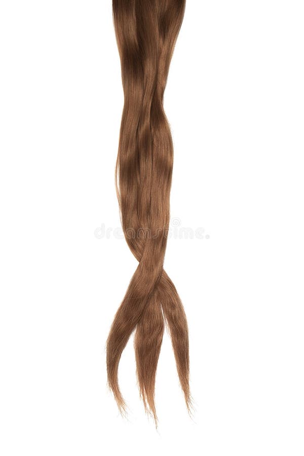 Cabelo escuro de Brown isolado no fundo branco Rabo de cavalo bagunçado longo fotografia de stock Cabelo escuro de Brown isolado no fundo branco Rabo de cavalo bagunçado longo fotografia de stock