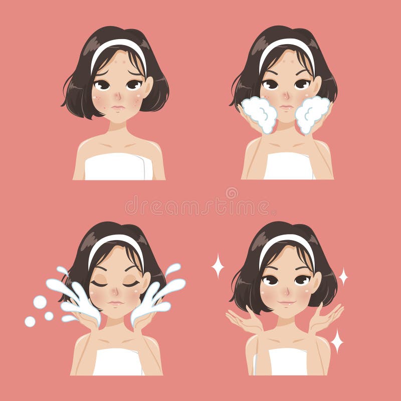 Cabelo limpo do tiro da menina da cara da acne ilustração do vetor Cabelo limpo do tiro da menina da cara da acne ilustração do vetor