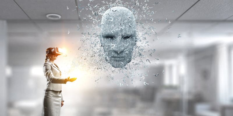 Cabeza de Digitaces, inteligencia artificial y realidad virtual T?cnicas mixtas fotografía de archivo libre de regalías Cabeza de Digitaces, inteligencia artificial y realidad virtual T?cnicas mixtas fotografía de archivo libre de regalías