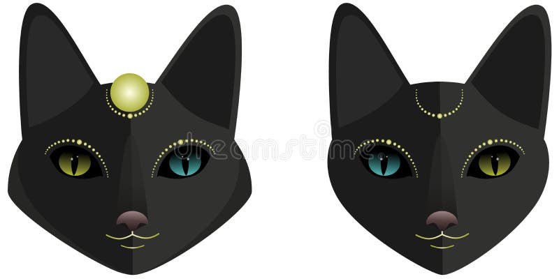 Cabeza De Gato Negro Magia Gatos Negros Con Ojos Realistas. Máscaras De  Gatos Con Elementos Dorados. Logotipo De Halloween De Dibu Ilustración del  Vector - Ilustración de verde, garabato: 230297742