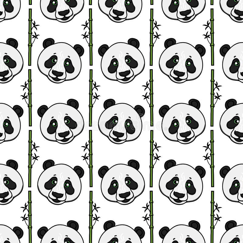 Cabeza de la panda con el modelo inconsútil de las tiras de bambú Ejemplo dibujado mano del vector aislado en blanco ilustración del vector Cabeza de la panda con el modelo inconsútil de las tiras de bambú Ejemplo dibujado mano del vector aislado en blanco ilustración del vector