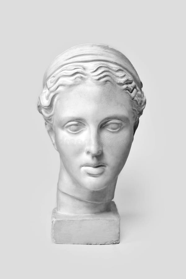 Cabeza de mármol de la mujer joven, escultura del busto de la diosa del griego clásico ejecutada de acuerdo con estándares modern