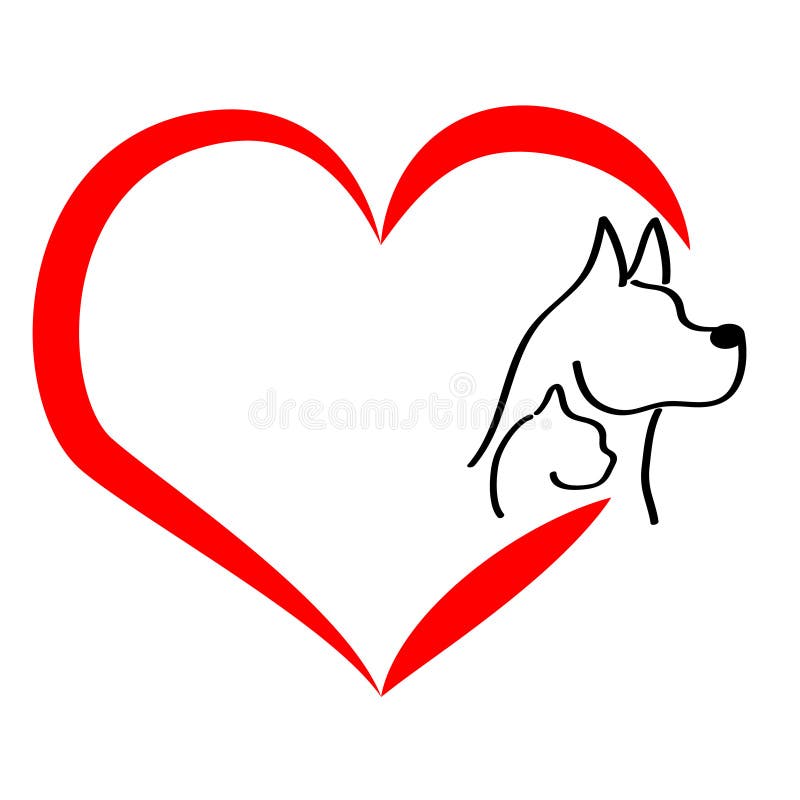Cabeza del perro y del gato con el corazón en el fondo blanco libre illustration Cabeza del perro y del gato con el corazón en el fondo blanco libre illustration