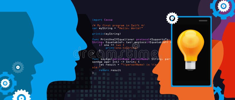 Cabeza elegante de programación e idea del teléfono del código del lenguaje de la aplicación móvil libre illustration