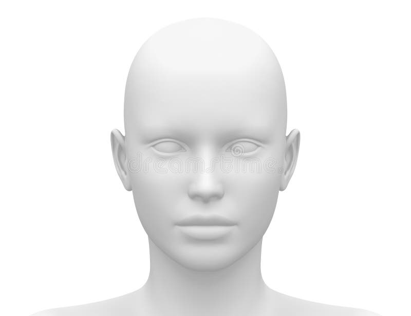 Cabeza femenina blanca en blanco - vista delantera