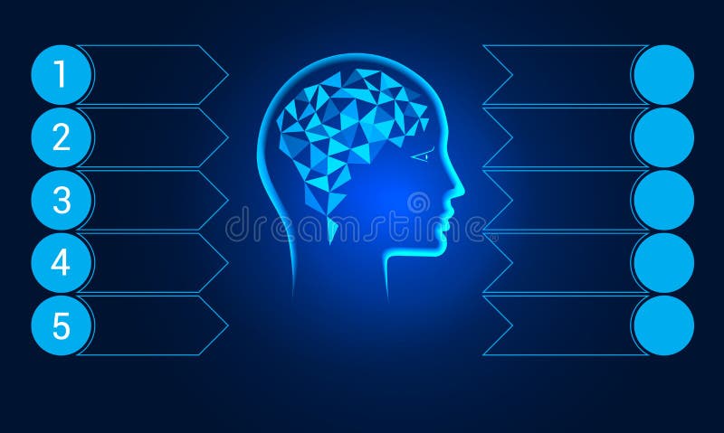 Plantilla Para Infografías Conceptuales En 7 Posiciones. Cerebro Poligonal  De Cabeza Humana. Fondo Azul Ilustración del Vector - Ilustración de parte,  humano: 190763394