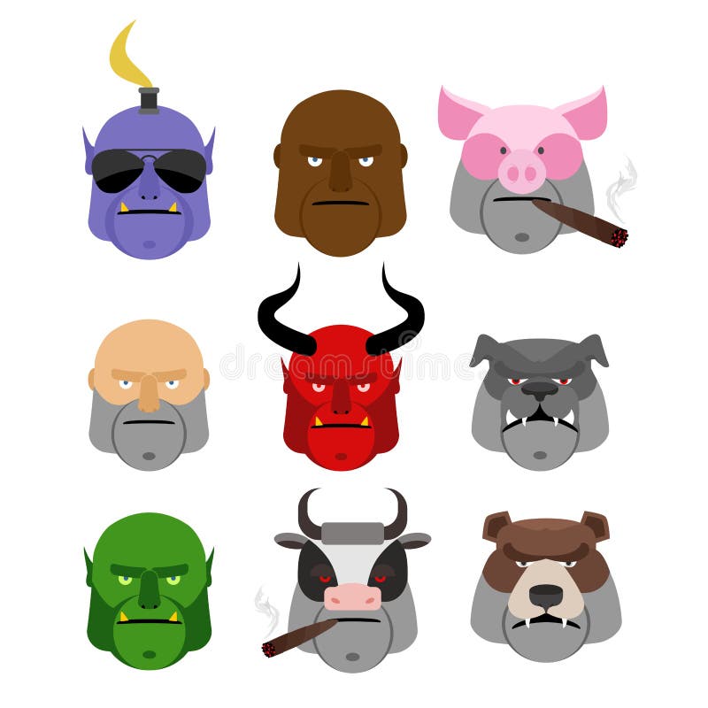 Cabeza seria determinada Bozales malvados de animales y de la gente H terrible libre illustration Cabeza seria determinada Bozales malvados de animales y de la gente H terrible libre illustration
