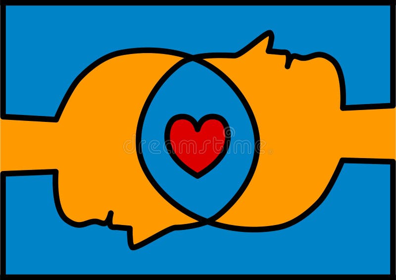 Cabezas conectadas que comparten el corazón del amor stock de ilustración Cabezas conectadas que comparten el corazón del amor stock de ilustración