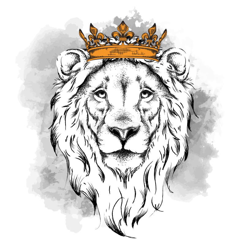 Ethnic hand drawing head of lion wearing crown and in the glasses. It can be used for print, posters, t-shirts. Vector. Ethnic hand drawing head of lion wearing crown and in the glasses. It can be used for print, posters, t-shirts. Vector